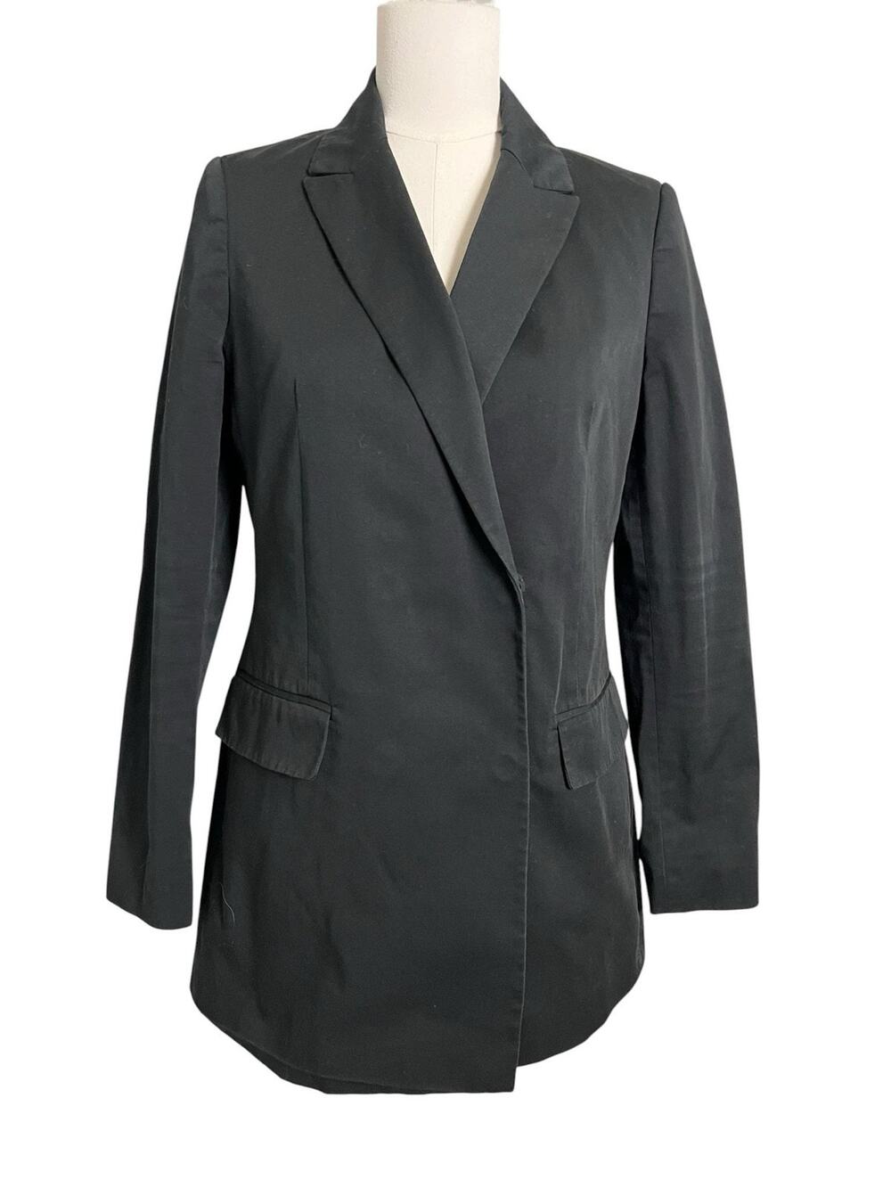 Calvin Klein Blazer Jacket Womens 8 Black Longline Stretch Lined Suit Office